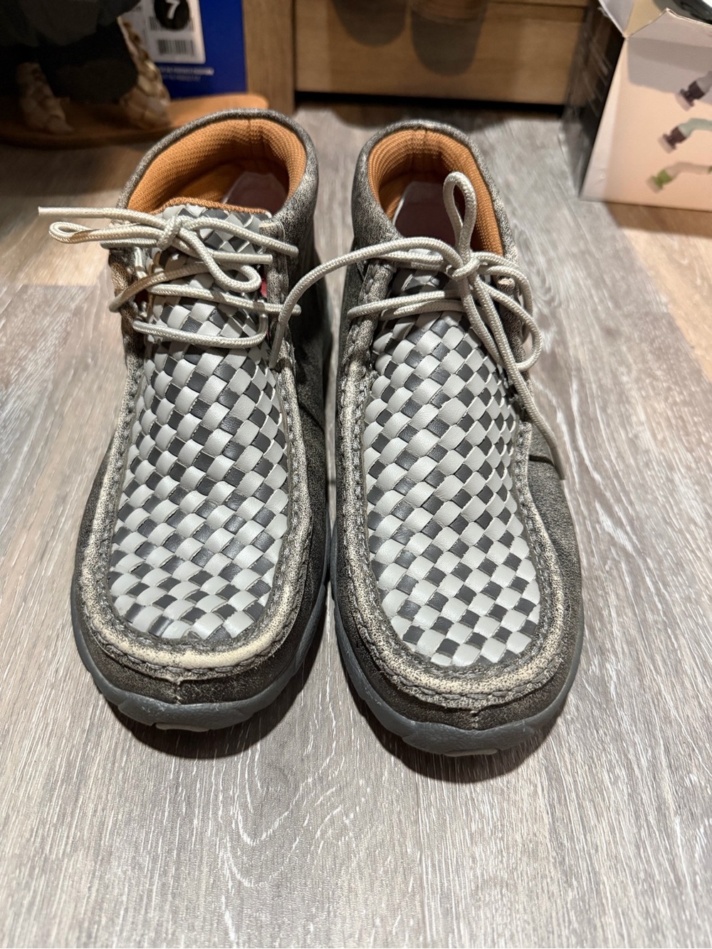 Twisted X Gray Woven Lace-Up Booties with Tan Lining